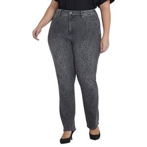 Nydj Womens Plus Marilyn High-Rise Grey Daniela Ditsy Straight Leg Jean